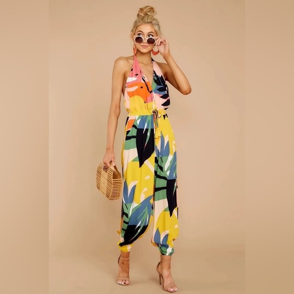 NWT Olivaceous Multicolor Halter Jumpsuit - Picture 1 of 5